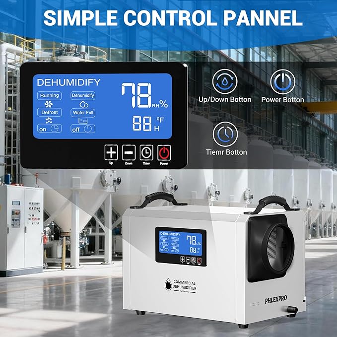 145 Pint Commercial Dehumidifier with Drain Hose for Crawl Spaces, Basements, Industry Water Damage Unit Restoration for up to 6000 Sq.Ft, Auto Defrost, Memory Starting(Gift Directional Wheels)