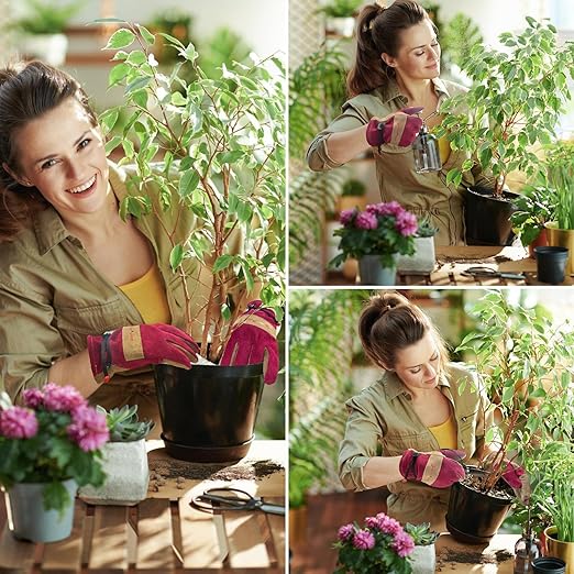Leather Gardening Gloves for Women - Working Gloves for TIG/MIG Welding, Construction, Farm, Best Garden Gifts & Tools for Gardener (Large)