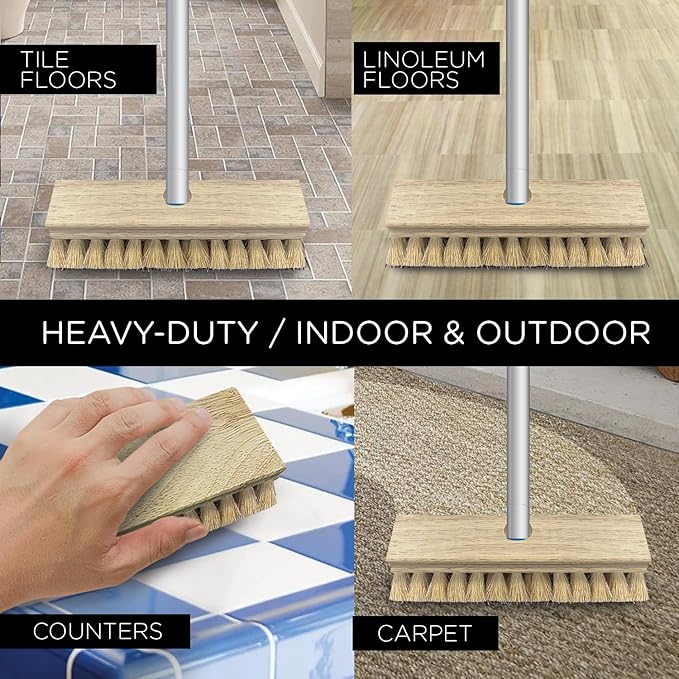 LOLA Deck Scrub Brush, 9" x 3.5" Head w/Tampico Bristles for Outdoor Cleaning, Removes Dirt & Grime from Patios, Decks, Grout, 1 Count
