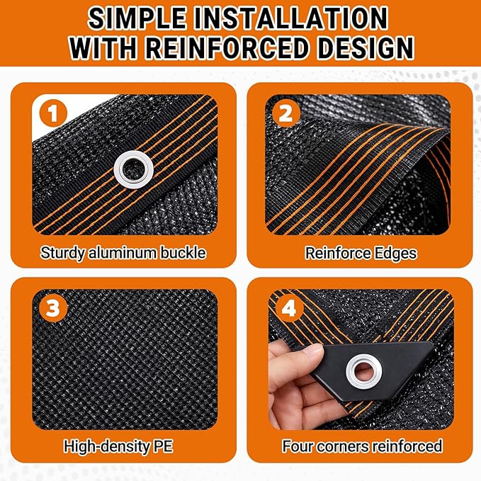 4 Pack 90% Shade Cloth for Garden, 3 x 6 ft Heavy Duty Sunblock Mesh Tarp with Aluminum Grommets, UV Resistant Sun Shade Fabric for Greenhouse Plants Outdoor Patio Chicken Coop Cover, Black