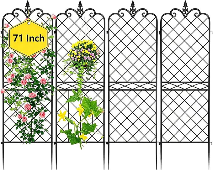 Amagabeli Garden Home 4 Pack Trellis for Climbing Plants Outdoor 71”x20” Heavy Duty Rustproof Wall Metal Decoration Large Trellis for Potted Plants Support Trellis for Roses Vegetable Black