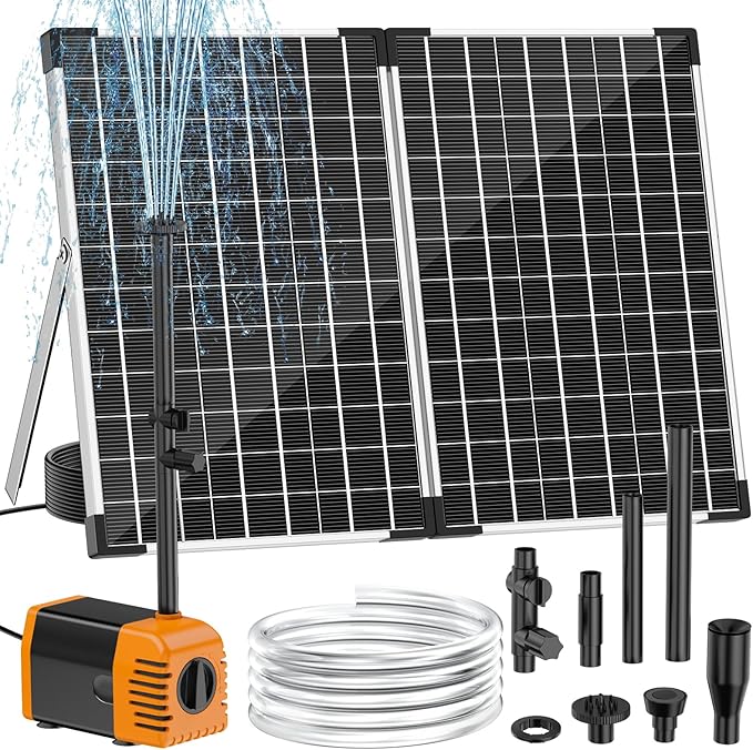 NFESOLAR 35W Solar Fountain Outdoor Pump, 280GPH Solar Pond Pump with Foldable Solar Panel, Adjustable Flow Solar Water Pump with PVC Tubing for Ponds, Garden, Waterfall, Hydroponics, Pool Used