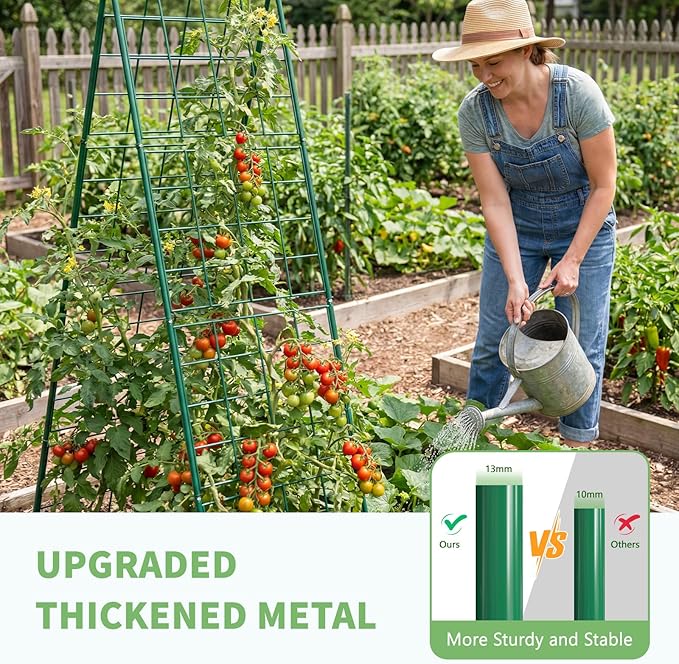 DoCred Cucumber Trellis, 71" H 2 Pack Metal Foldable Upgraded A Frame Garden Trellis for Raised Bed Climbing Plants, Vegetables, Including Plant Support Clips, Twist Ties, Plastic Ties, Green