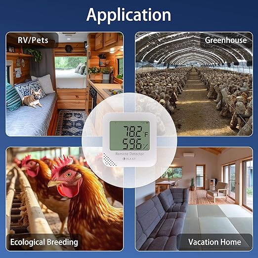 Remote WiFi Temperature & Humidity Sensor, No Subscription 24/7 Remote Temp Monitor with Email, Text Alerts, Sound & Light Alarm, Idea for RV, Pet, Greenhouse, Farm, Freezer, Server Room