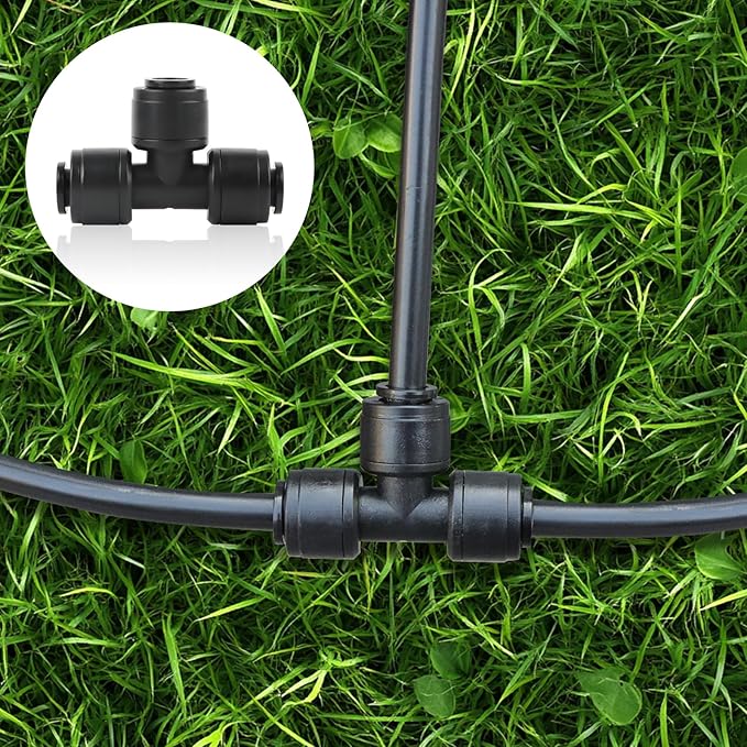 Kalolary 30Pcs Quick Connect 1/4" Drip Irrigation Tee Fitting,Universal Barbed Tee Connector for 1/4" Irrigation Tubing Leak Free Fittings with 4Pcs Plugs for Sprinkler Drip Irrigation Watering System