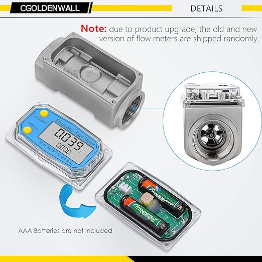 CGOLDENWALL 1 inch 3/4 inch Turbine Flow Meter 2.5~26GPM Fuel Meter Digital Liquid Flowmeter with with 2 NPT Adapters Flow Meter for Water, Diesel, Kerosene, Gasoline with Gallon Unit