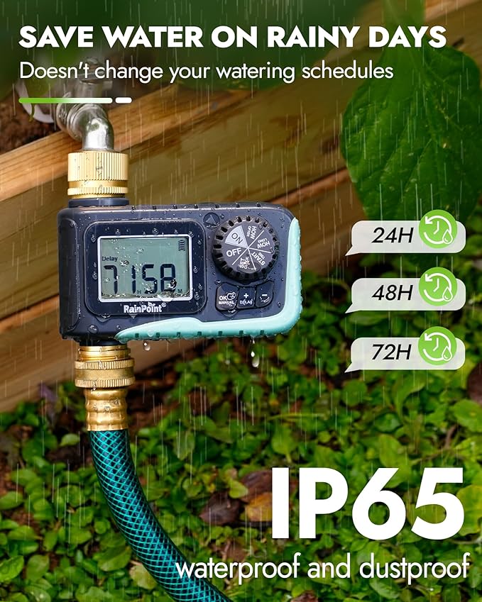 RAINPOINT Sprinkler Timer with Brass Inlet & Outlet, Programmable Hose Timer for Garden Soaker Hose with Rain Delay/Manual Watering System, Digital Drip Irrigation for Yard, Lawn(2PCS)