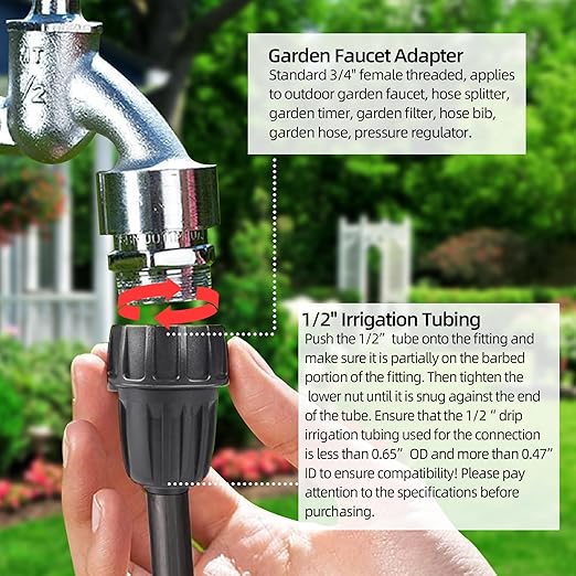 24 Pack 1/2 Inch Drip Irrigation Fittings Kits, 3/4" to 1/2" Adapter and Tee | Elbow | Coupler Connectors | End Caps | Shut Off Valve for 1/2" Drip Irrigation Tubing, Anti-Leak Drip Irrigation Parts