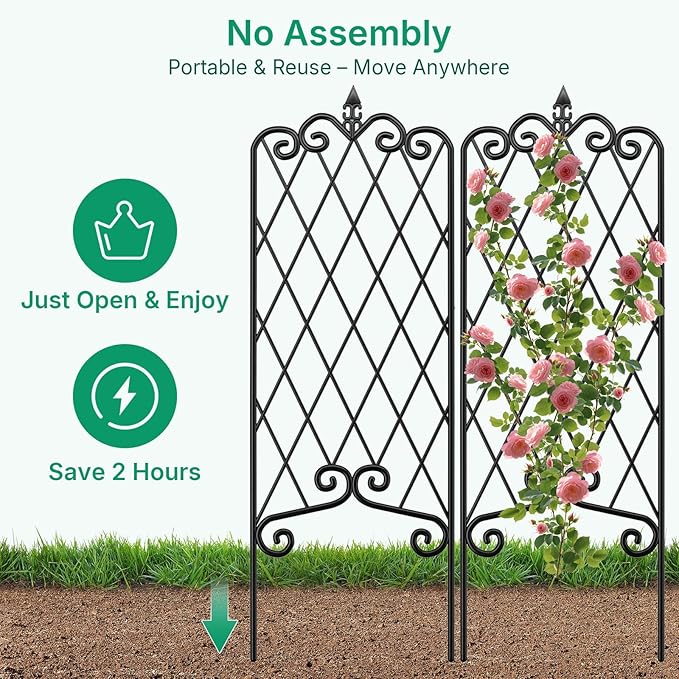 AMAGABELI GARDEN & HOME 4 Pack 60” x 18” Garden Trellis for Climbing Plants Outdoor Garden Fencing Decorative Plant Trellis Vegetables and Rose Trellis for Ivy Cucumbers Black