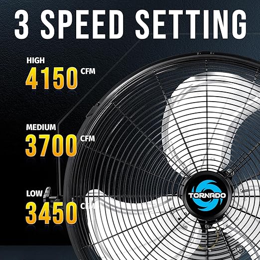 Tornado 2 Pack 18 Inch High Velocity Industrial Wall Fan with TEAO Enclosure Motor - 4000 CFM - 3 Speed - 6.5 FT Cord - Industrial, Commercial, Residential Use - UL Safety Listed