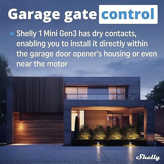Shelly 1 Mini Gen3, WiFi & Matter Smart Relay Switch with Dry Contacts, 1-Channel 8A, Compatible with Alexa, Home Assistant, SmartThings & Google Home, DYI, Garage Door Opener, No Hub Required