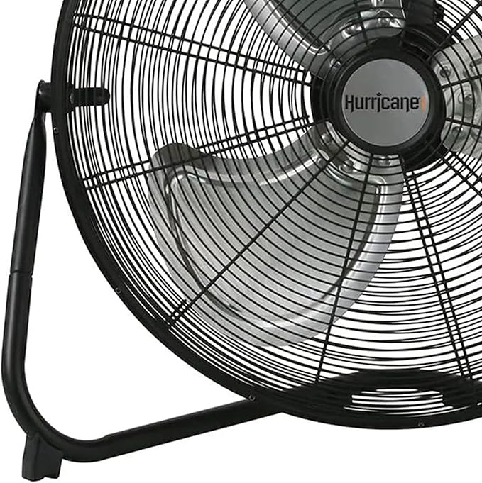 Hurricane Pro Heavy-Duty High Velocity Metal Blade Floor Fan w/ 3 Speeds, Black, 20" - Corded Electric Air Cooling Unit w/ 5300 CFM Airflow for Home, Greenhouses, Garages, Gyms & Workshops