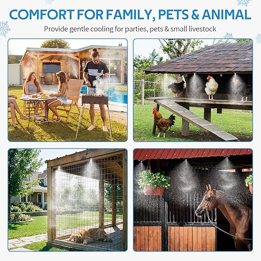 HOMENOTE Misting Cooling System, 42FT(13M) Pre-Assembled Kit with 15 Brass Nozzles & 3/4" Brass Adapter, Cooling Mister for Patio, Backyard, Pets, Garden & Greenhouse