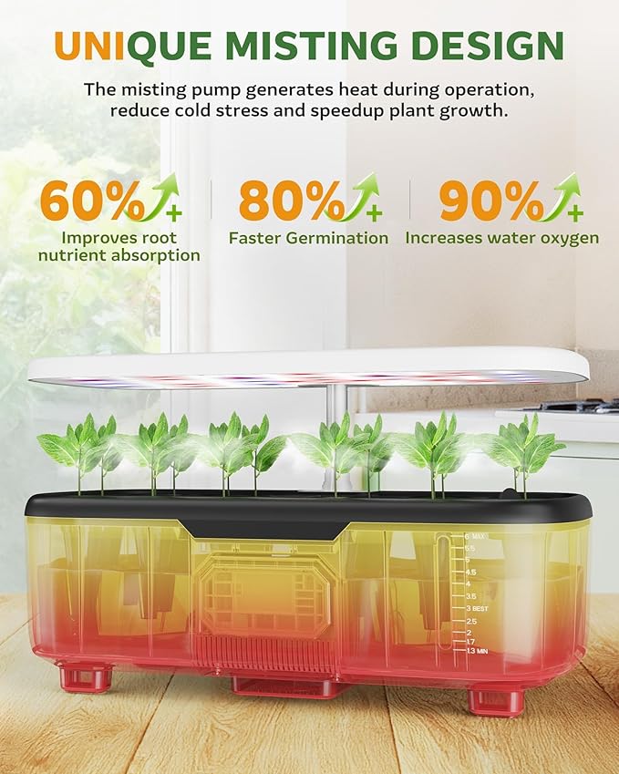 Misting Hydroponic Growing System Kit 15-Pods Indoor Smart Herb Garden Planter with LCD Touch Panel 6L Large Tank for Herb/Vegetables/Flowers/Fruits, Gardening Gifts for Women Men Beginners - White