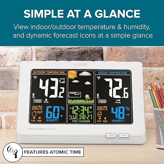 La Crosse Technology Wireless Atomic Digital Color Forecast Station with Alerts, White (308-1414W)