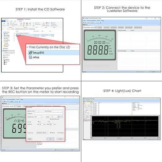 Digital Light Lux Meter with Data Logging FunctionMeasurement Range 0 to 200,000 Lux Auto Ranging Instrument Detachable sensors Used in The Home, Light Pollution Outdoors (Lux Meter w/Data Logging)