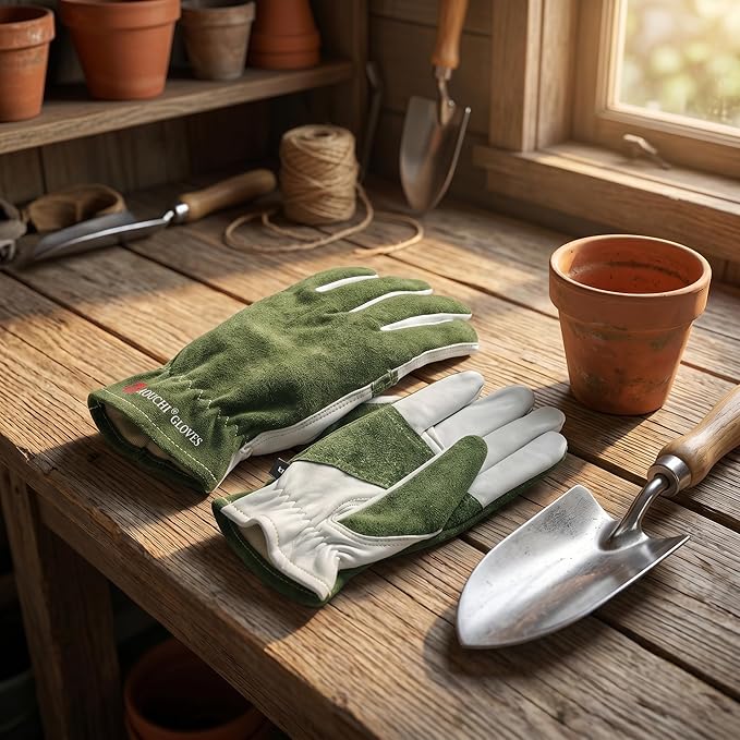 Leather Work Gloves for Men & Women, Cowhide Gardening Gloves, Reinforced Durable, Puncture Resistant & Cut Resistant Work Gloves