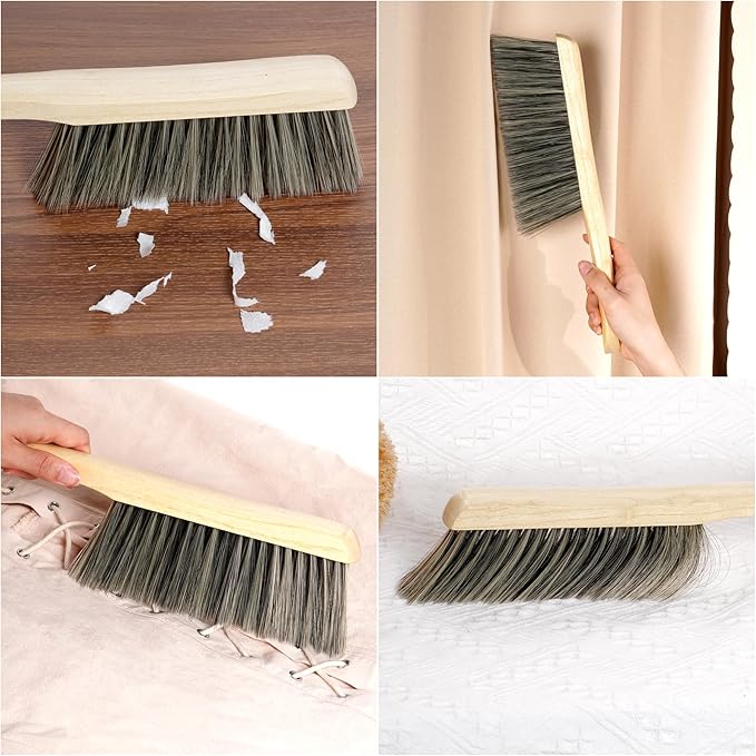 Rbenxia 2 Pieces Wooden Handle Bench Brushes Horse Hair Brushes Soft Bristles Dust Brush Household Cleaning Brushes for Fireplace, Sofa, Furniture, Workshop Woodworking (Gray)