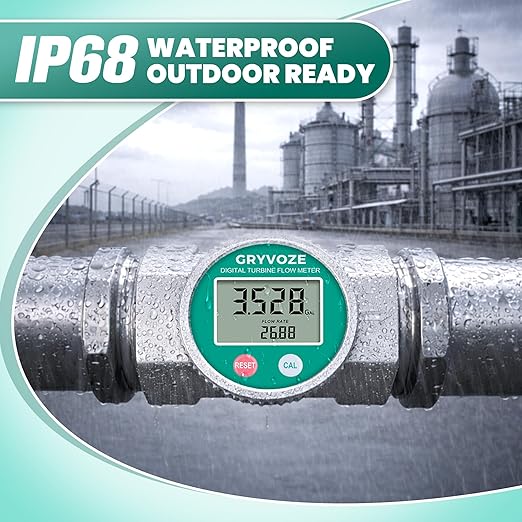 Waterproof 3 Inch Water Flow Meter, 16-343 GPM Digital NPT Flowmeter with EMI Protection for Diesel, Gasoline, Pool, Hydrant, Fire Truck and Oil Tanker, ±1% Accuracy