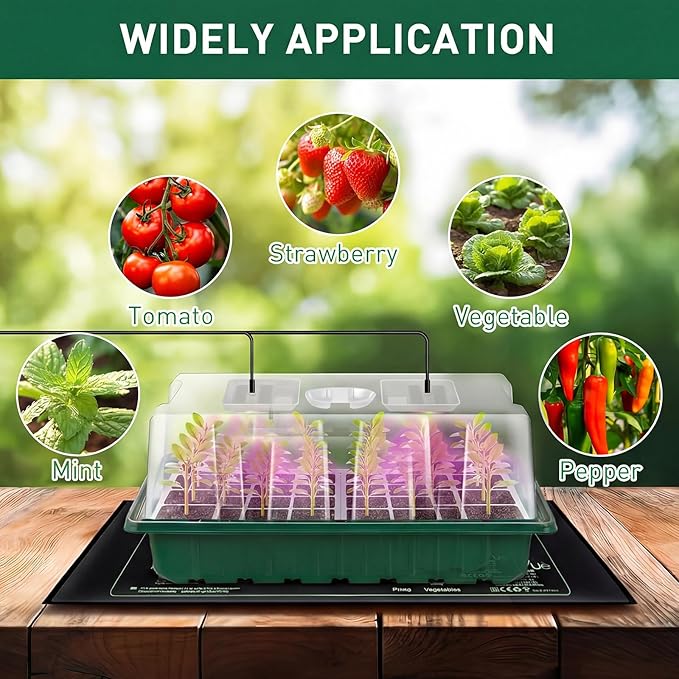 Verdenu Seed Starter Tray with Grow Lights and Heat Mat, Extra Large 24-Cell Seed Growing Tray with heightened Lid, Seed Trays with Humidity Domes for Propagation and Germination for Indoor Plants
