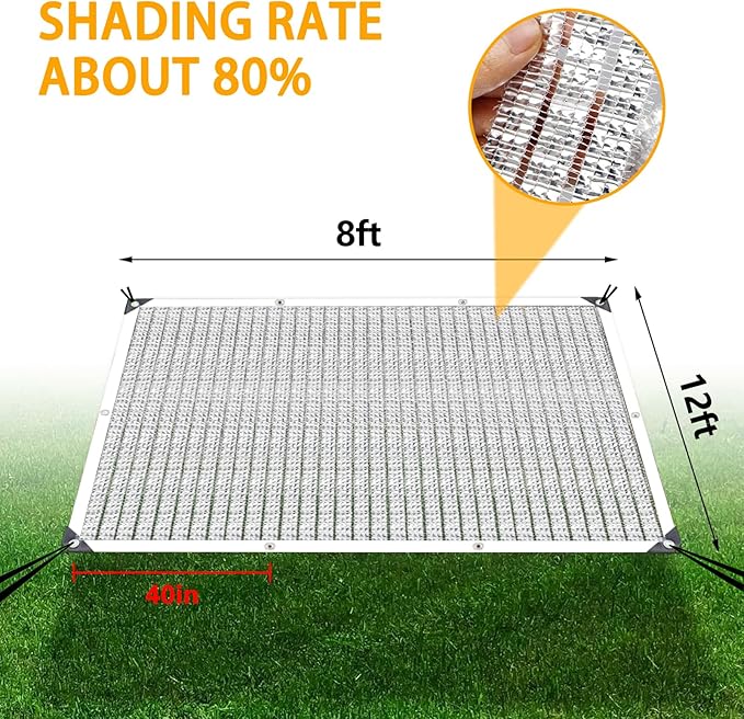 Shade Cloth - 80% Garden Shade Cloth, Mesh Tarp - for Greenhouse Plants Patio, Sun Protection - for Cars Pergola Chicken Coop Dogs Outdoor, Covers with Grommets, 8 x 12 FT