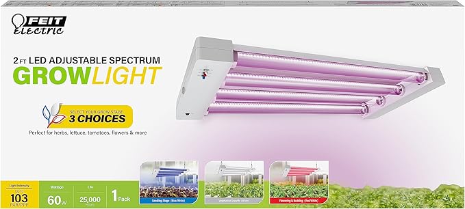 Feit Electric Grow Light 60W 2ft LED for Indoor Plants and Gardens, Selectable Spectrum Quad Light, Hydroponic, GLP24ADJS/60W/LED