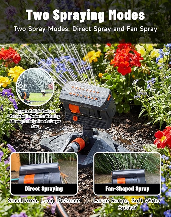 16-Nozzle Oscillating Sprinkler with Dual-Zone Sprinkler Water Timer, Heavy Duty Automatic Lawn Garden Irrigation System, Adjustable Spray Range & Width for Large Area Grass (with Dual-Zone Timer)