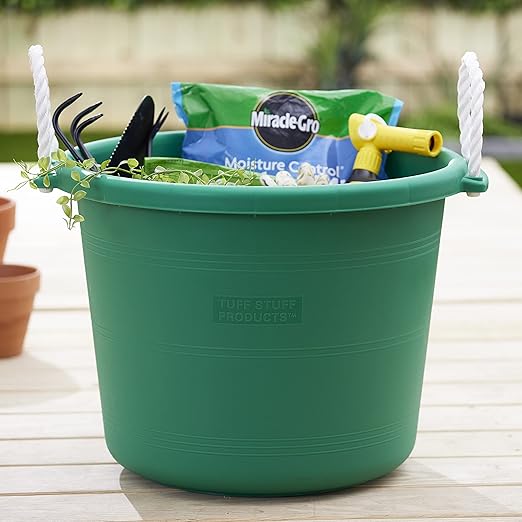 Tuff Stuff Products MCK70GR 17.5 Gallon Weather Resistant Plastic Muck Bucket Pail with Rope Handles for Home or Garden Use, Green