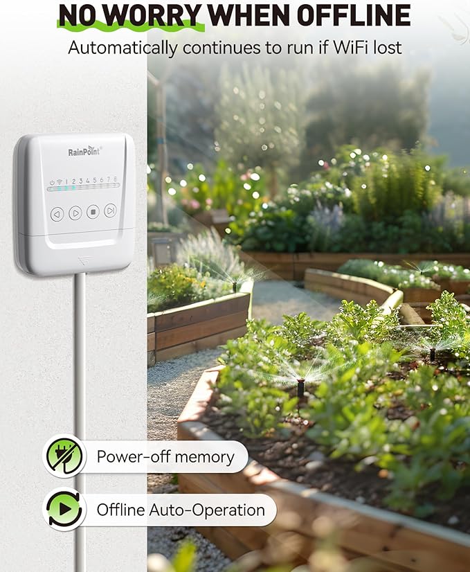 RAINPOINT Smart Sprinkler Controller, WiFi Sprinkler Controller 8 Zone-Local Weather Intelligence, Programmable Smart Irrigation System with APP Remote Control, Rain Skips, Rain Sensor Compatibility
