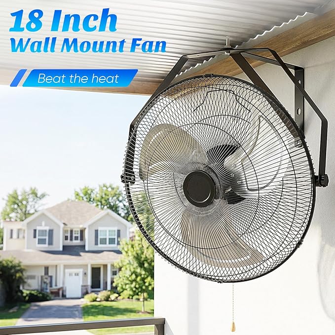 OLIXIS 18 Inch Wall Mount Fan, 2600 CFM, 3-Speed High Velocity Fan, Vertical & Horizontal Adjustable Tilt for Industrial, Commercial, Warehouse, Greenhouse, Black