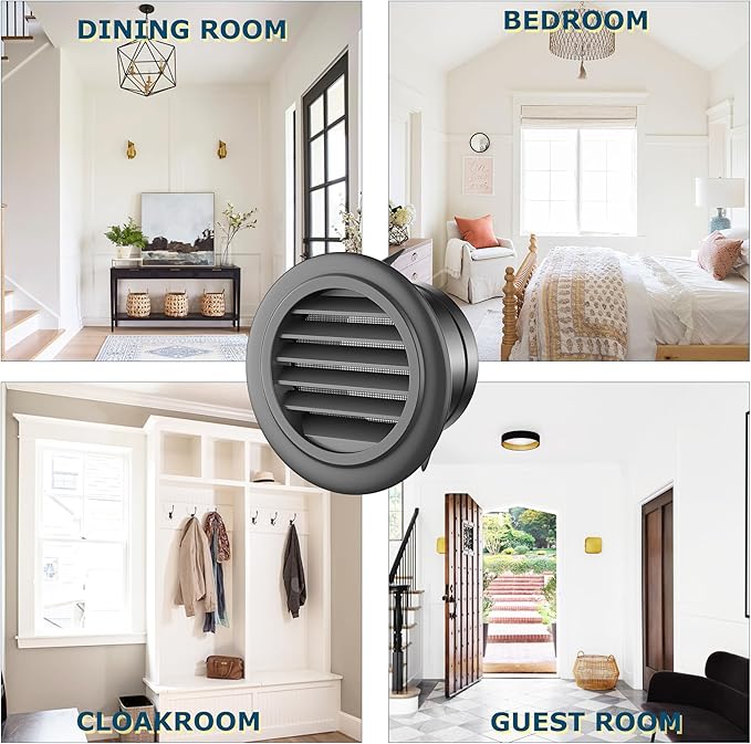 3inch Soffit Vent for Exhaust Fan with Built-in Mesh Screen, Black Round Soffit Exhaust Vent Cover ABS Louver Grille Cover, Dryer Vent for Bathroom Office Kitchen
