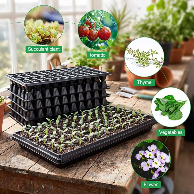 Vesici 60 Pack Seed Starter Trays and 72-Cell Plug Trays Sturdy Plastic Seedling Nursery Bundle for Microgreens, 1020 Tray Germination, Plant Propagation and Seed Starting & Transplanting
