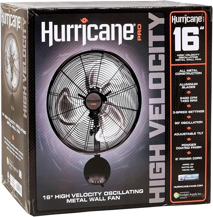 Hurricane 16 Inch Pro High Velocity Corded Electric Classic Oscillating Wall Mount Fan with 3 Speed Settings for Air Circulation, Black (2 Pack)
