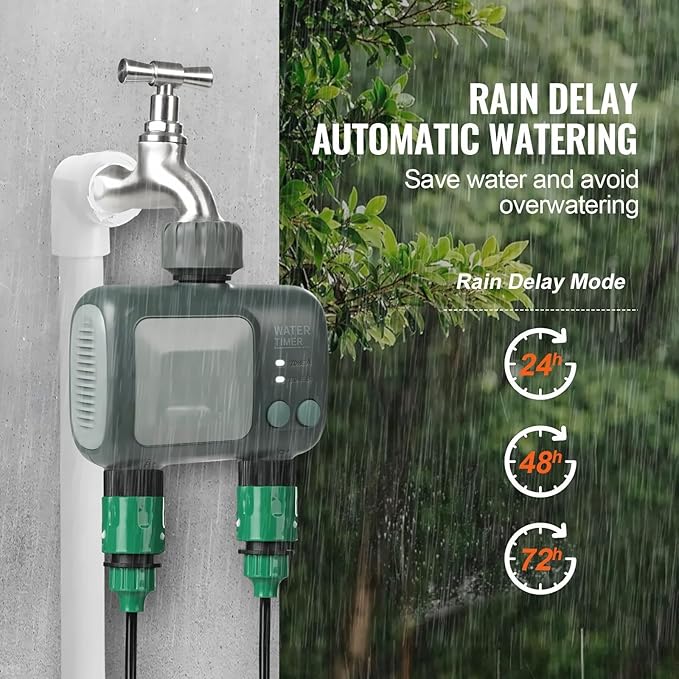 WiFi Sprinkler Timer, Smart Hose Faucet Timer 2 Outlets, APP & Voice Control, Bluetooth, Brass Inlet, IPX6 Waterproof, for Yard Irrigation