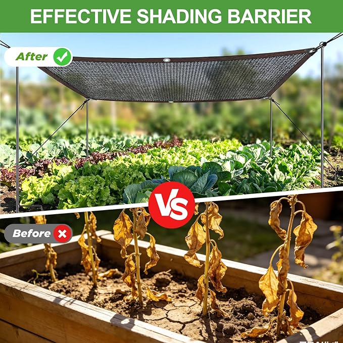 70% Shade Cloth for Garden, 6.56 X 3.3Ft Sun Shades Cloth Outdoor Patio with Stakes, Rope and Gloves, Plant Shades for Outdoor Plants, Durable Uv Blocking Mesh for Garden, Patio, Greenhouse