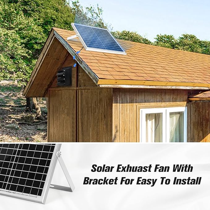 blessny Solar Powered Exhaust Fan, 25W Solar Panel +10" Shutter Ventilation Vent Fan for Outside Greenhouse, Chicken Coop, Shed, Pet House