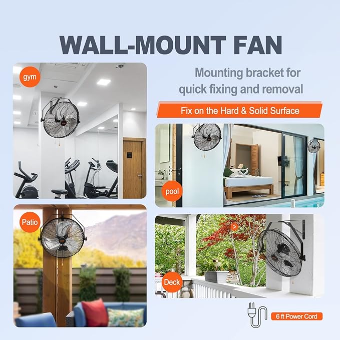 VEVOR 18 Inch Wall Mount Fan, 3-speed IP44 Waterproof Fan, Max. 4150 CFM Wall Mounted for Outdoor, Commercial, Residential, Greenhouse, Workshop, Patio, Black, ETL Listed