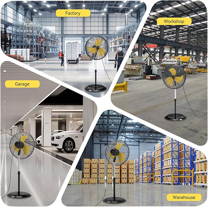 VINICAYA 20 Inch Industrial Pedestal Fan, 5300 CFM Oscillating Fans on Stand Heavy Duty with 3 Speed, Poweful Motor, UL Listed for Commercial Workshops Warehouse Garage