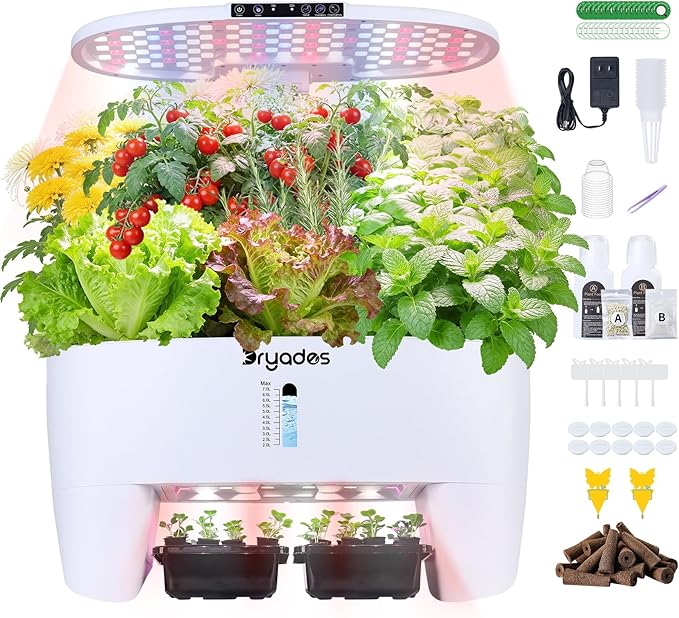 Hydroponic Growing System Kit 16 Pods, Smart Herb Garden with Sprout Mode Can Seedling in Advance & 24W Full Spectrum LED Grow Light, Indoor Garden Planter for Home/Office/School (White)
