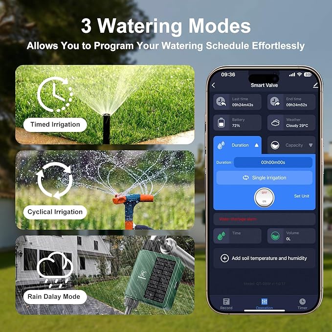 Smart WiFi Solar Sprinkler Timer, XinFuture Water Timer Rechargeable with Rain Delay, Manual& Automatic Watering System for Garden Hose Faucet, App& Voice Control, Outdoor Irrigation Controller