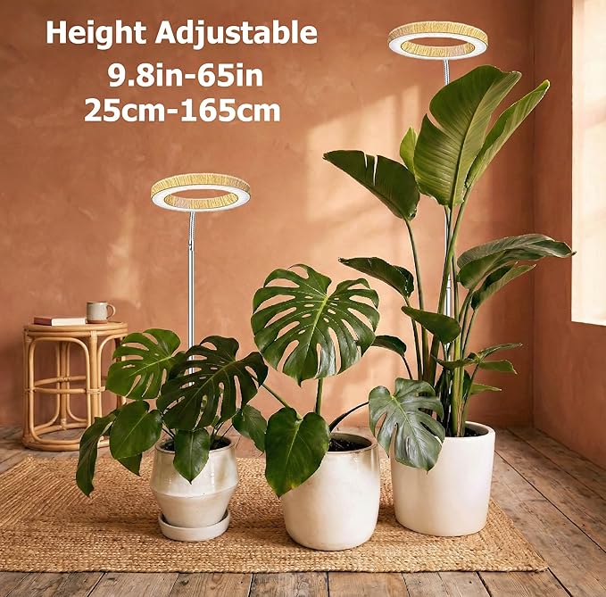 Grow Lights for Indoor Plants Full Spectrum,6.3" LED Wood Grain Plant Grow Light,9.8-65in Height Adjustable Plant Lights Growing Lamp with Auto Timers 3H/9H/12H,10 Dimmable Levels (Wood Grain 2 Pack)