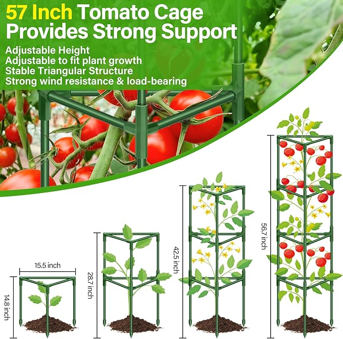 Legigo 4 Pack 57 Inch Tomato Cage for Garden, Heavy-Duty Tomato Trellis Plant Support Stakes, Adjustable Garden Trellis Plant Cage for Climbing Plants Peppers Outdoor Raised Garden Bed and Vegetables