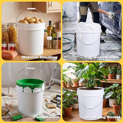 DEMORA 2.5 Gallon Small Plastic Buckets, Heavy Duty Pails, BPA-Free Food Grade Container, No Lid, Metal Handle, for Household Cleaning, Ice, Fish,Storage（White，18 Pack）