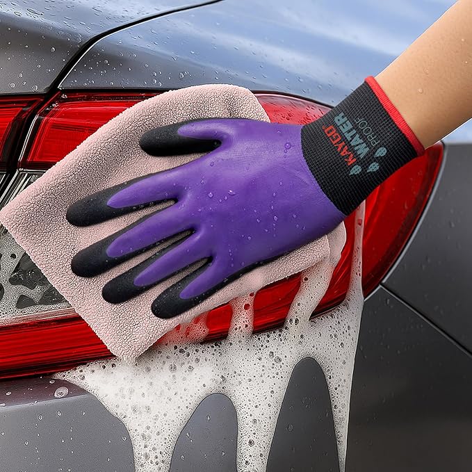 KAYGO Waterproof Work Gloves for Men and Women, Rubber Coated Non-slip Working Gloves for Garden, Outdoor Construction, KG150, Purple, L