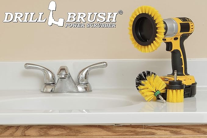Drill Brush Power Scrubber by Useful Products – 3 Piece Yellow Bathroom Accessories Cleaning Set - Drill Brush Set to Clean Tile and Grout - Shower Cleaning Supplies - Drillbrush Shower Cleaner