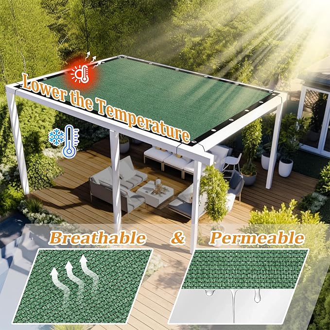 Shade&Beyond Customized Size 12' X 24' Shade Cloth with Grommets, 90% UV Protection UV Protection Mesh Tarp Sun Screens for Patio GN04, Green
