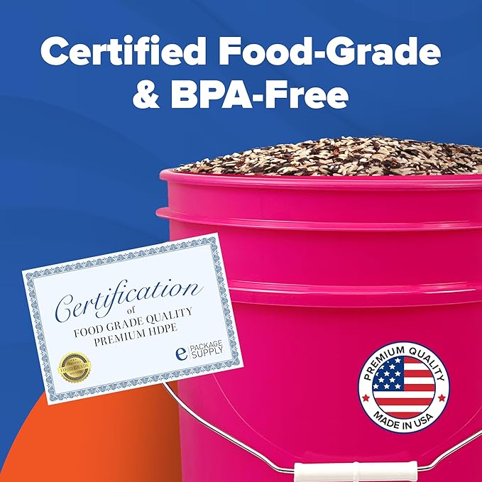 ePackageSupply 5 Gallon Bucket - Food Grade Bucket with Airtight Gasketed Tear Strip Lid, BPA-Free, Heavy-Duty 90 Mil HDPE Plastic Pail, Bulk Storage, Durable Container, Made in USA - Pink, 6 Packs