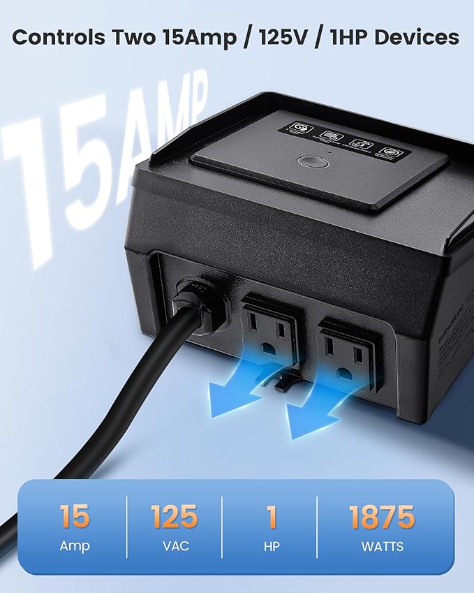 SURAIELEC WiFi Pool Timer for Above-Ground Pools, NEMA 5-15R Plug-in Timer with Dual Outlets, 15A 125V 1HP, Weatherproof PC Cover, Ideal for Pool Pumps, Filters, Lights and Salt Chlorination Systems