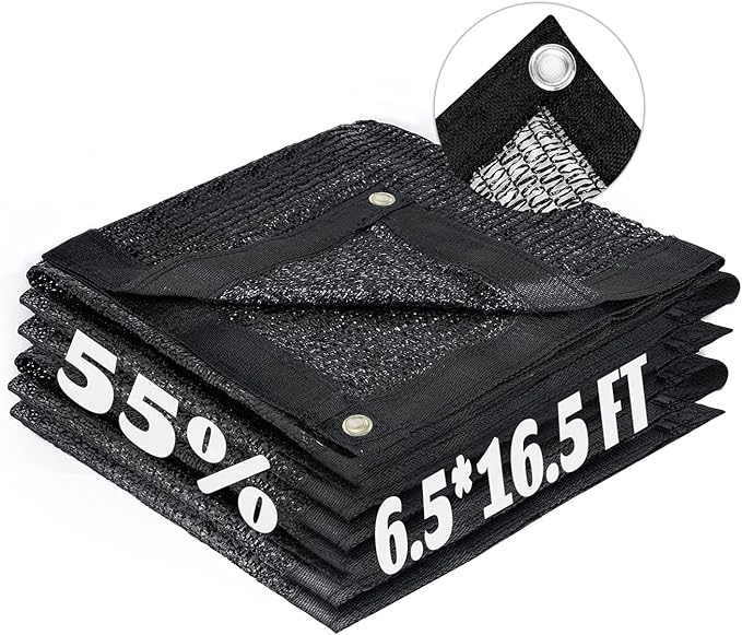 LOVE STORY 6.5x16.5FT 55% Black Shade Cloth Sun Shade Net with Grommets Sunblock Net Mesh Tarp for Garden,Plants Cover,Greenhouse and Patio