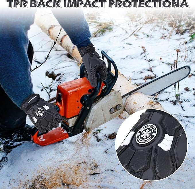 HANDLANDY HLDD Heavy Duty Work Gloves, TPR Protector Impact Gloves, Men Anti Vibration Mechanic Work Glove TouchScreen